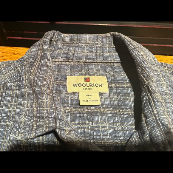 WOOLRICH Men’s Long Sleeve Cotton Shirt   L   Blue Small Plaid - Picture 3 of 7